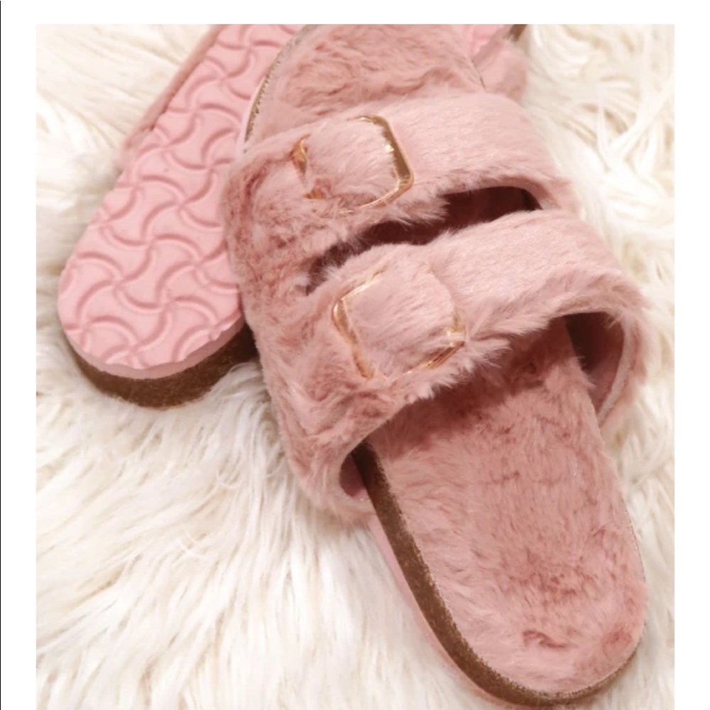 Pink Plush Sandals, new without tags